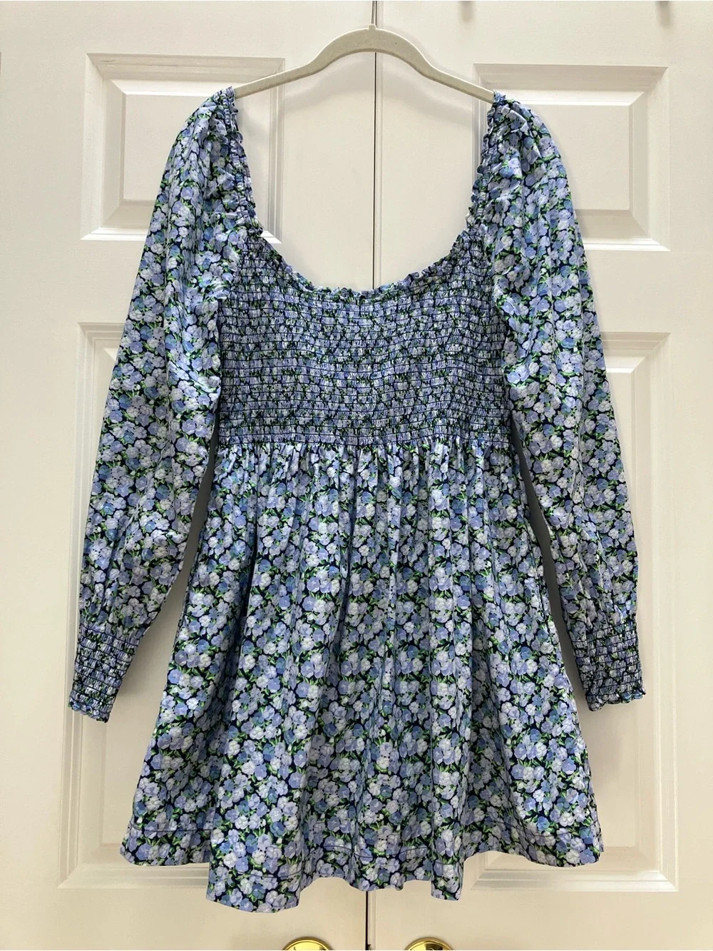 Hill House Home Norah Dress Mini Long Sleeve Floral Blue Pansy Print Large - Picture 8 of 13